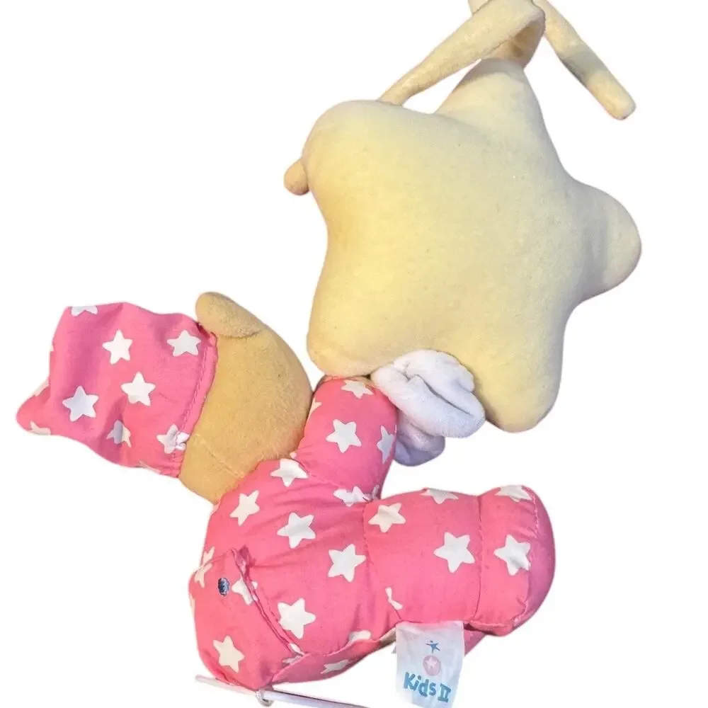 Vintage 98 Kids II Musical Crib Plush Toy Yellow Star Bear Pink Pajamas WORKS